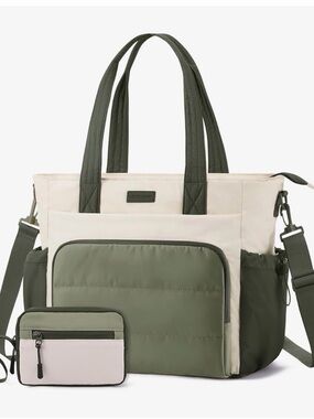Versatile Olive & Cream Everyday Tote with Removable Pouch